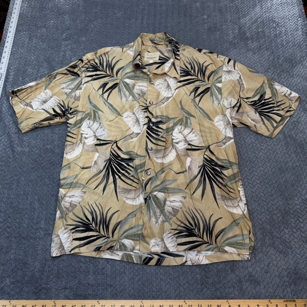 VTG Straight Down Hawaiian Shirt Mens XL Tropical Palm Leaf Rayon Aloha Made USA